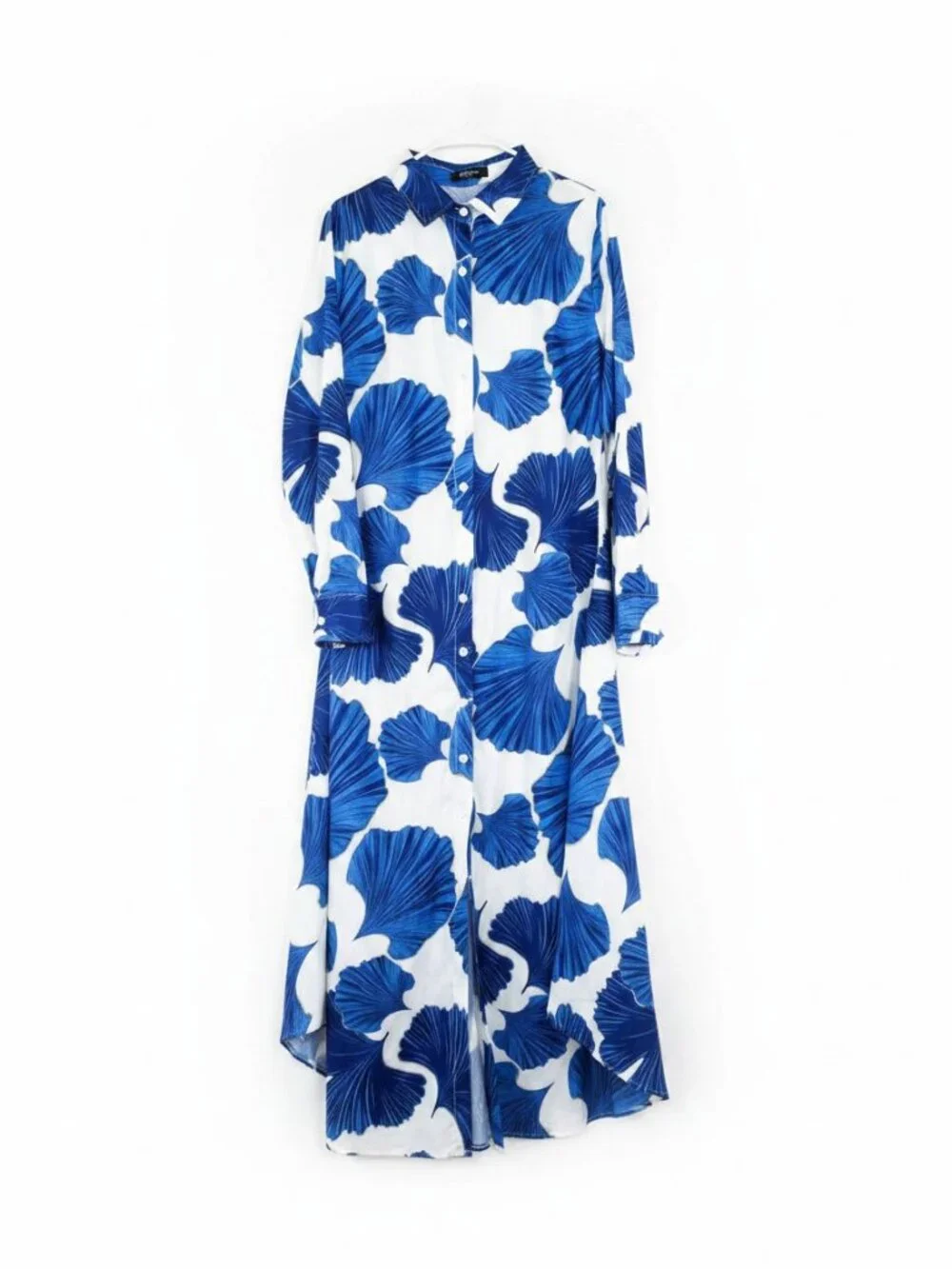 Elegant Blue Floral Shirt Long Sleeve Midi - Picture 2 of 7